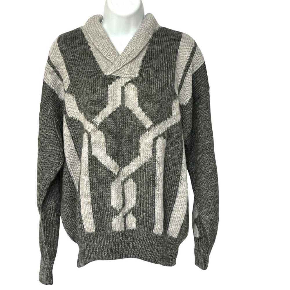 Sofil handknit Sweater Light & Dark Grey Pullover Made in France Size L Soft